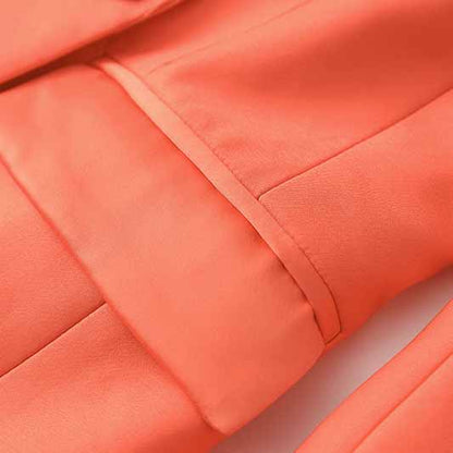 Women Coral Blazer + Mid-High Rise Flare Trousers Pants Suit Pantsuit Office Suit Formal Suit