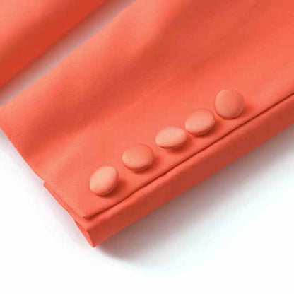 Women Coral Blazer + Mid-High Rise Flare Trousers Pants Suit Pantsuit Office Suit Formal Suit