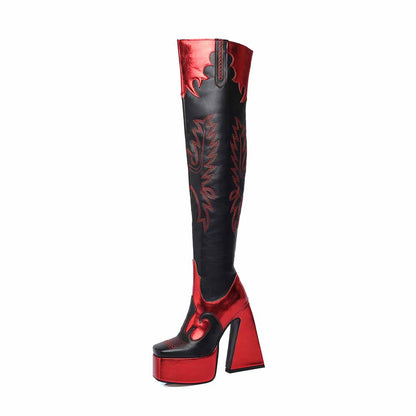 Over The Knee Chunky Embroidery Boots Halloween Boot