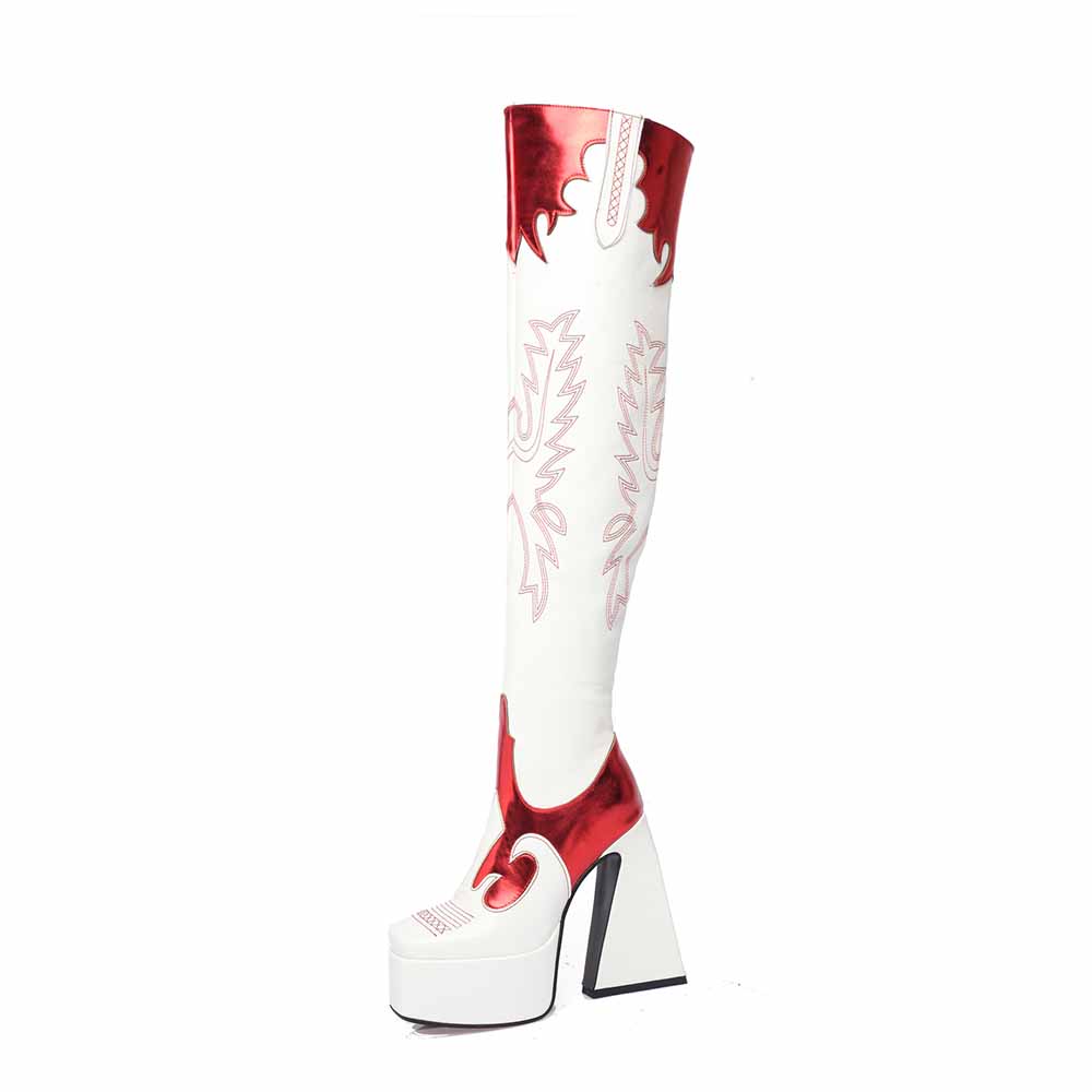 Over The Knee Chunky Embroidery Boots Halloween Boot