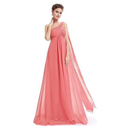 Pleat Chiffon One Shoulder Bridesmaid Dresses Long Evening Gown