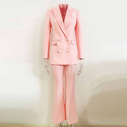 Stylish pink blazer pantsuit for women with tailored fit and modern design