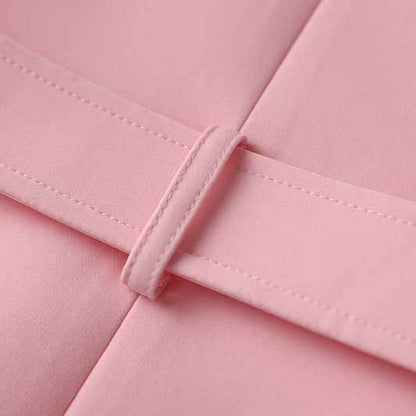 Women's Luxury Fitted Pink Blazer Golden Lion Buttons Coat Belted Jacket