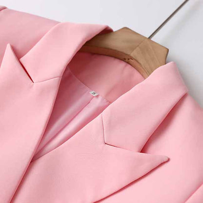 Women's Luxury Fitted Pink Blazer Golden Lion Buttons Coat Belted Jacket