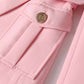 Women's Luxury Fitted Pink Blazer Golden Lion Buttons Coat Belted Jacket