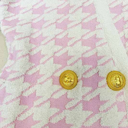 Women Long Sleeves Slim Fit Checkered Knitted Dress Mini Body-con Dresses