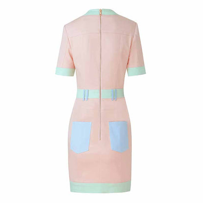 Women Short Sleeves Slim Fit Colorblock Patchwork Dress Mini Fashion Dresses