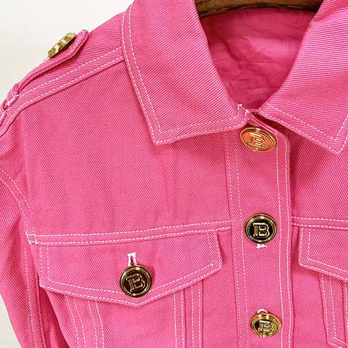 Pink Denim Two Piece Suits Jacket for Women Short Denim Jacket With Mini Shorts