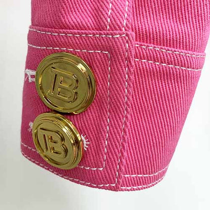 Pink Denim Two Piece Suits Jacket for Women Short Denim Jacket With Mini Shorts