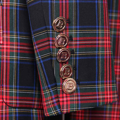 Plaid Print Double Breasted Suit Checked Ladies Pantsuits