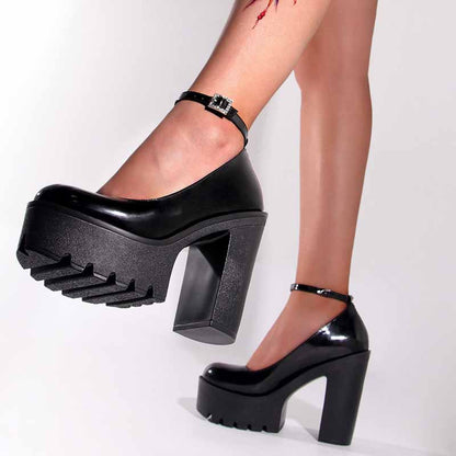 Womens Platform Chunky High Block Heels Ankle Strap Buckles Wedge Dress Pumps