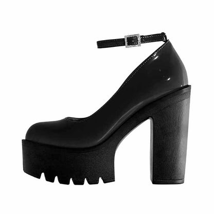 Womens Platform Chunky High Block Heels Ankle Strap Buckles Wedge Dress Pumps