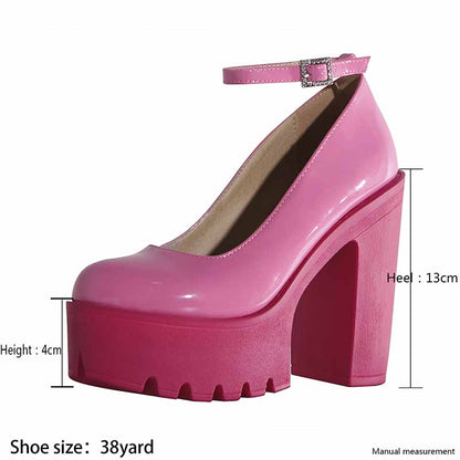 Womens Platform Chunky High Block Heels Ankle Strap Buckles Wedge Dress Pumps