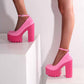 Womens Platform Chunky High Block Heels Ankle Strap Buckles Wedge Dress Pumps