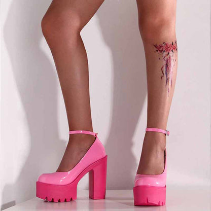 Womens Platform Chunky High Block Heels Ankle Strap Buckles Wedge Dress Pumps