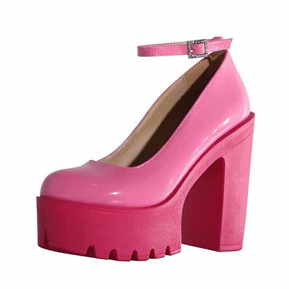 Womens Platform Chunky High Block Heels Ankle Strap Buckles Wedge Dress Pumps