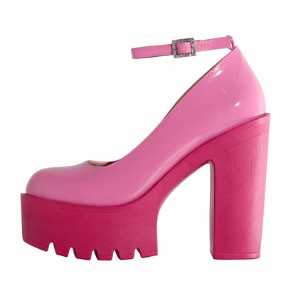 Womens Platform Chunky High Block Heels Ankle Strap Buckles Wedge Dress Pumps