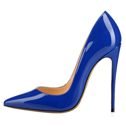 Blue pointed toe prom shoes in vibrant blue with a sleek stiletto heel design
