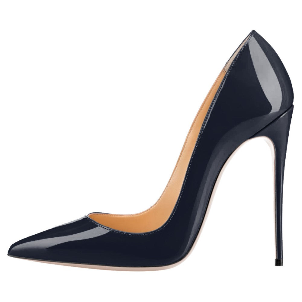 pointed toe prom shoes in navy blue with a sleek high heel design