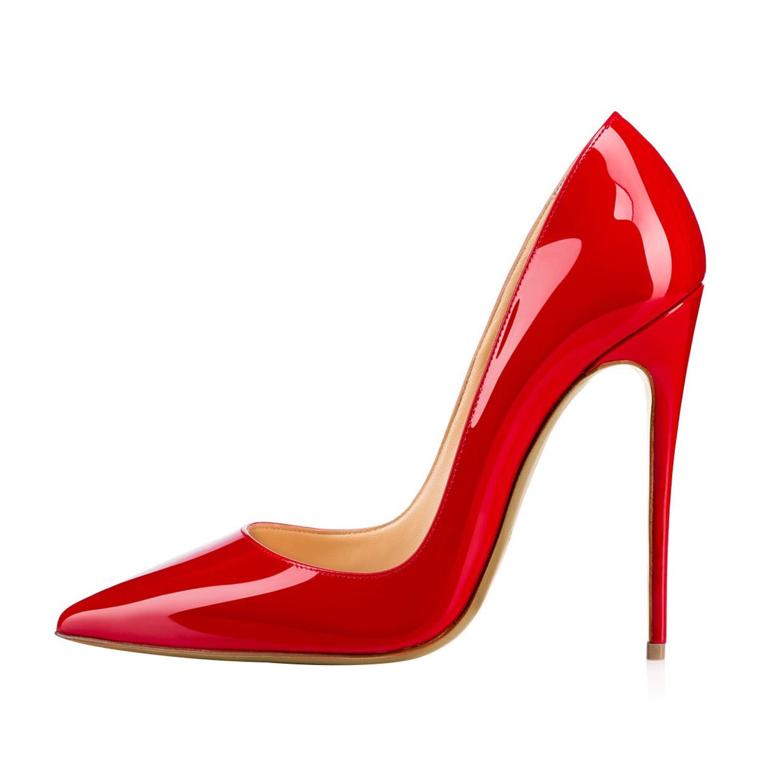 Elegant red pointed toe prom shoes by Tucomosi with a glossy finish and high stiletto heel