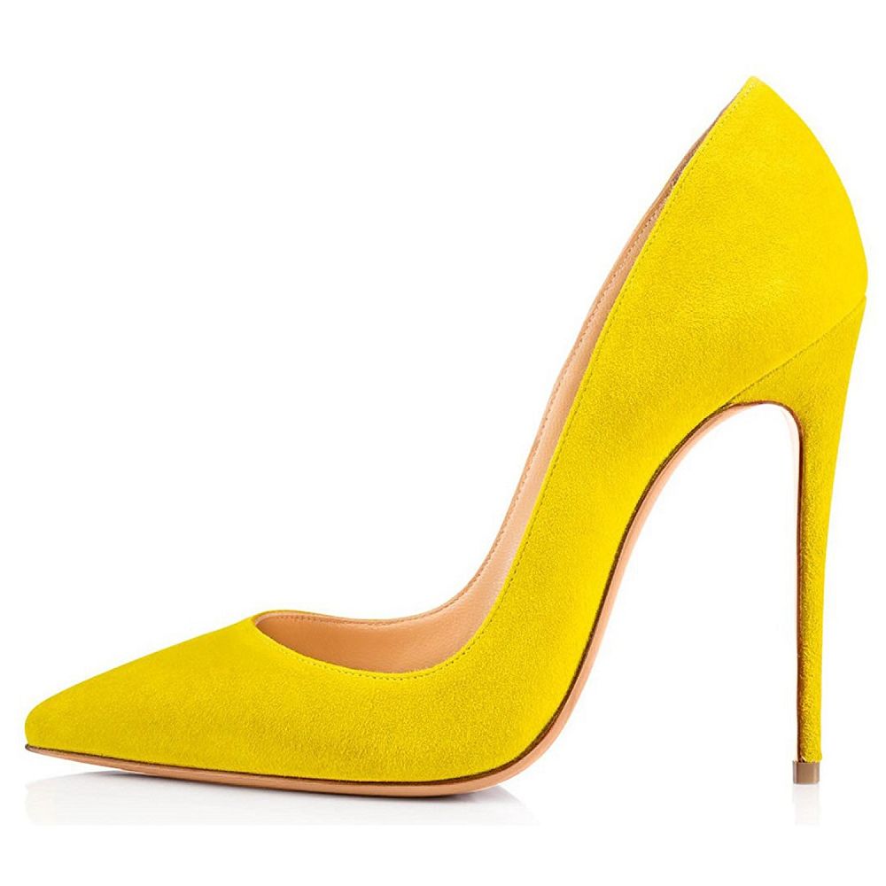 Bright yellow pointed toe stiletto shoes evening with sleek design and high heel