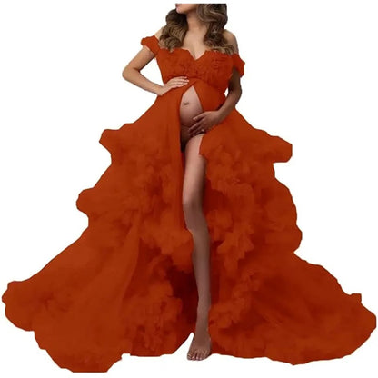 Ladies Gown Sheer Long Robe Puffy Tulle Robe Sheer for Maternity Dress
