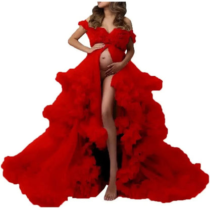 Ladies Gown Sheer Long Robe Puffy Tulle Robe Sheer for Maternity Dress