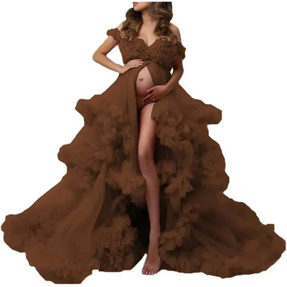 Ladies Gown Sheer Long Robe Puffy Tulle Robe Sheer for Maternity Dress