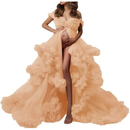 Ladies Gown Sheer Long Robe Puffy Tulle Robe Sheer for Maternity Dress