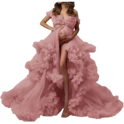 Ladies Gown Sheer Long Robe Puffy Tulle Robe Sheer for Maternity Dress