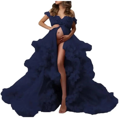 Ladies Gown Sheer Long Robe Puffy Tulle Robe Sheer for Maternity Dress
