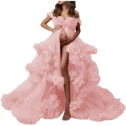 Ladies Gown Sheer Long Robe Puffy Tulle Robe Sheer for Maternity Dress