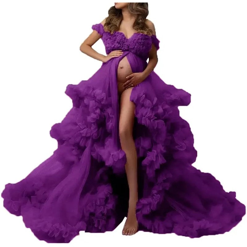 Ladies Gown Perspective Sheer Long Robe Puffy Tulle Robe Sheer for Maternity Photoshoot