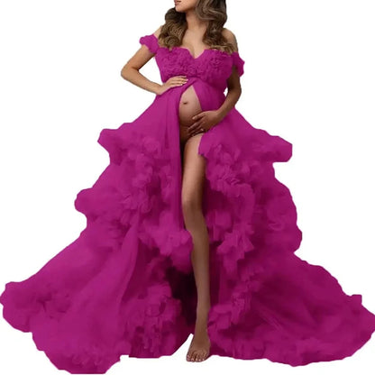 Ladies Gown Sheer Long Robe Puffy Tulle Robe Sheer for Maternity Dress