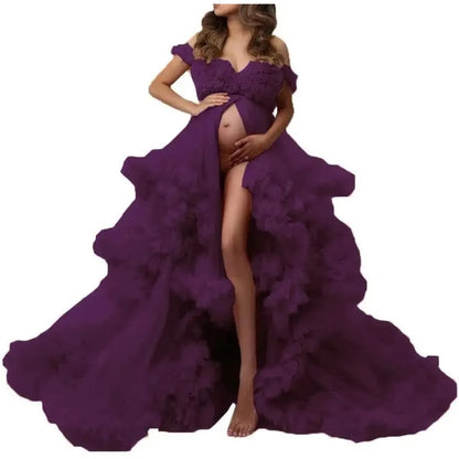 Ladies Gown Sheer Long Robe Puffy Tulle Robe Sheer for Maternity Dress