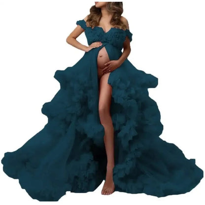 Ladies Gown Sheer Long Robe Puffy Tulle Robe Sheer for Maternity Dress