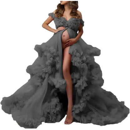 Ladies Gown Sheer Long Robe Puffy Tulle Robe Sheer for Maternity Dress