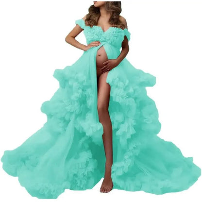 Ladies Gown Sheer Long Robe Puffy Tulle Robe Sheer for Maternity Dress