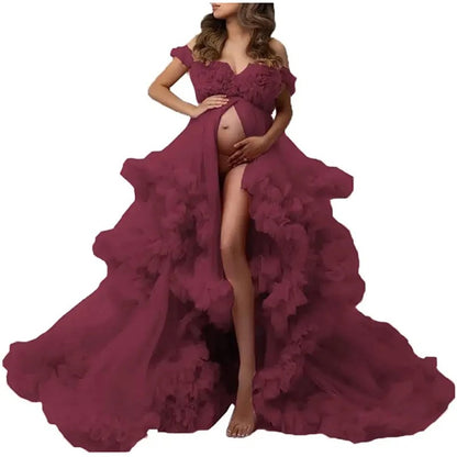 Ladies Gown Sheer Long Robe Puffy Tulle Robe Sheer for Maternity Dress