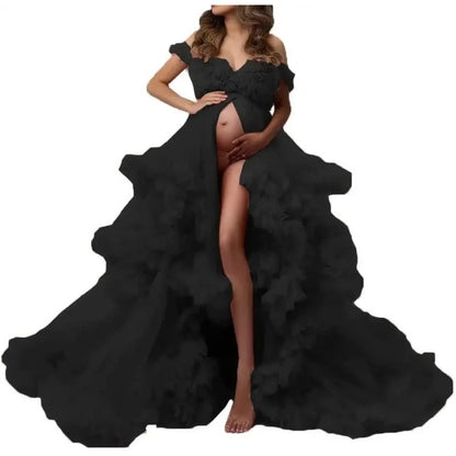 Ladies Gown Sheer Long Robe Puffy Tulle Robe Sheer for Maternity Dress
