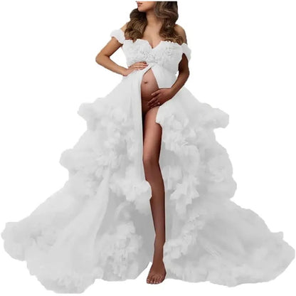 Ladies Gown Sheer Long Robe Puffy Tulle Robe Sheer for Maternity Dress