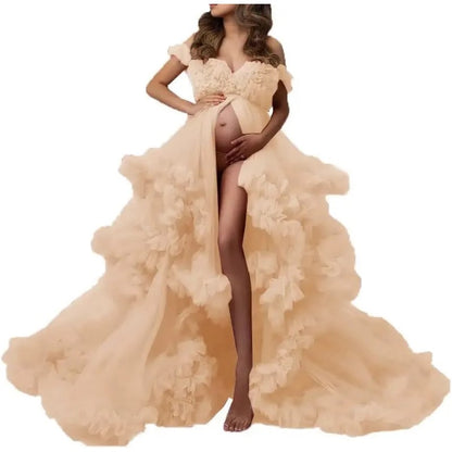 Ladies Gown Sheer Long Robe Puffy Tulle Robe Sheer for Maternity Dress