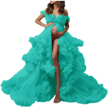 Ladies Gown Sheer Long Robe Puffy Tulle Robe Sheer for Maternity Dress