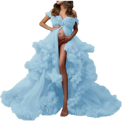Ladies Gown Sheer Long Robe Puffy Tulle Robe Sheer for Maternity Dress