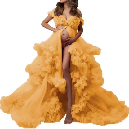 Ladies Gown Sheer Long Robe Puffy Tulle Robe Sheer for Maternity Dress