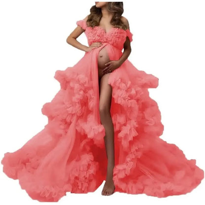 Ladies Gown Sheer Long Robe Puffy Tulle Robe Sheer for Maternity Dress