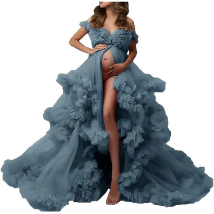 Ladies Gown Sheer Long Robe Puffy Tulle Robe Sheer for Maternity Dress
