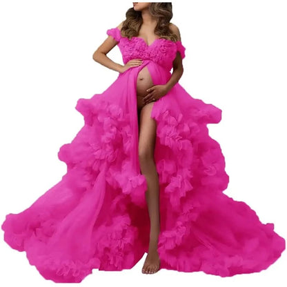 Ladies Gown Sheer Long Robe Puffy Tulle Robe Sheer for Maternity Dress