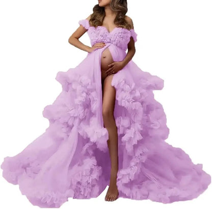 Ladies Gown Sheer Long Robe Puffy Tulle Robe Sheer for Maternity Dress