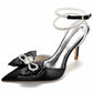 Women's Pointy Toe Satin Heeled Ankle Strap Rhinestone Bowknots Stilettos Wedding Shoes